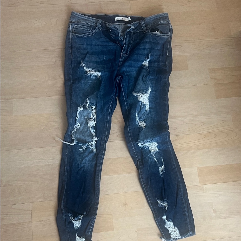 Cello Dark Blue Distressed Skinny Jeans